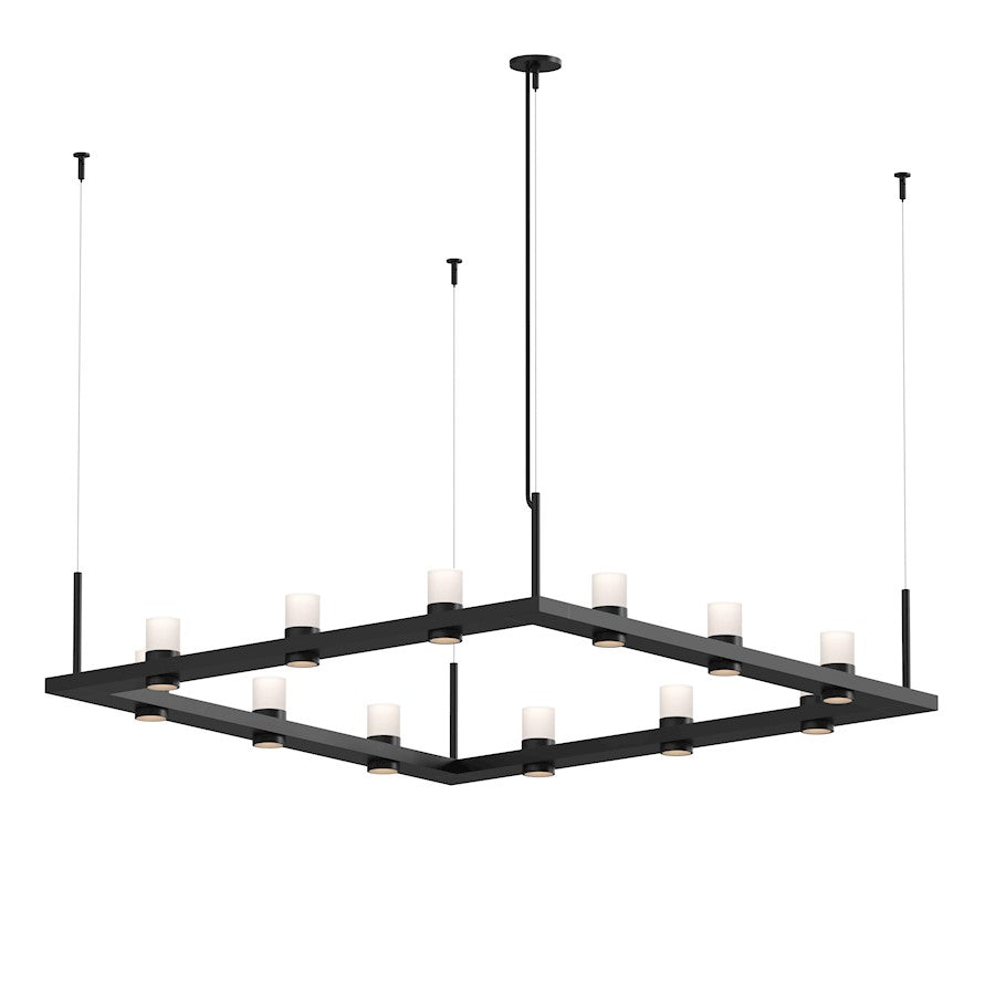 Sonneman Intervals 4' Square LED Pendant, Satin Black/Etched - 20QKS04C