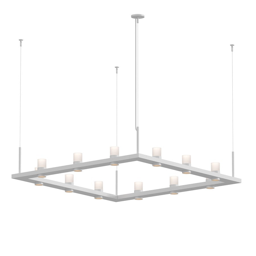 Sonneman Intervals 4' Square LED Pendant, Satin White/Etched - 20QWS04C