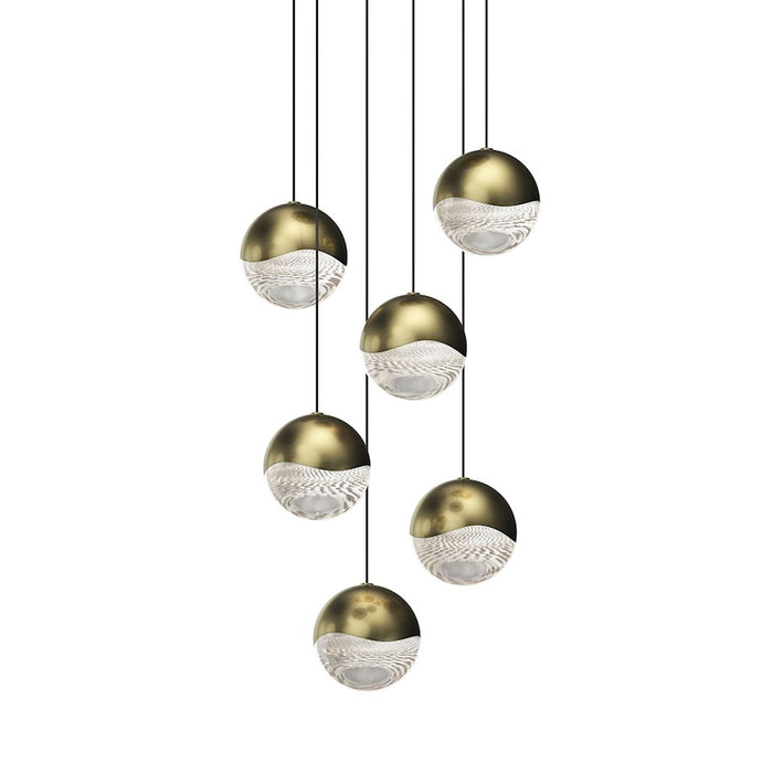 Sonneman Grapes 6 Light Round Large LED Pendant, Brass/Clear - 2915-14-LRG
