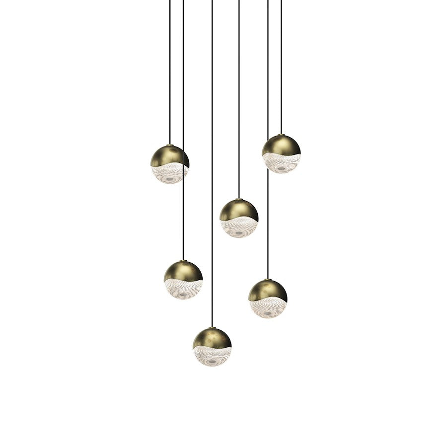 Sonneman Grapes 6 Light Round Small LED Pendant, Brass/Clear - 2915-14-SML