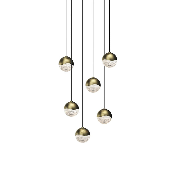 Sonneman Grapes 6 Light Round Small LED Pendant, Brass/Clear - 2915-14-SML