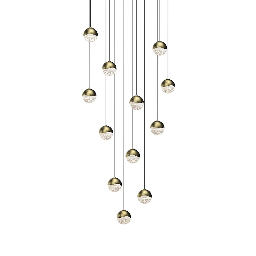 Sonneman Grapes 12 Light Round Small LED Pendant, Brass/Clear - 2917-14-SML