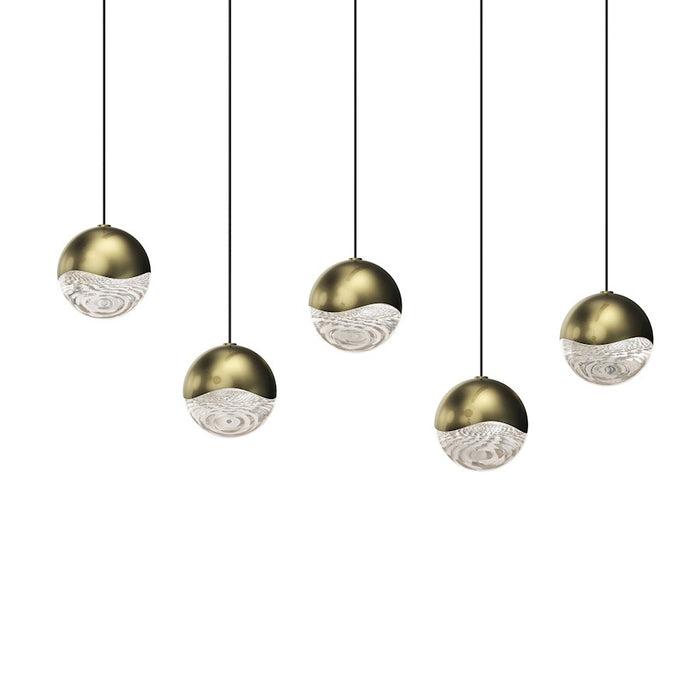 Sonneman Grapes 5 Light Rectangle Medium LED Pendant, Brass/Clear - 2921-14-MED