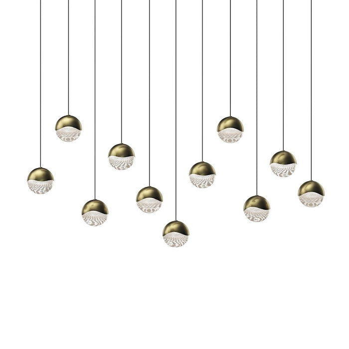 Sonneman Grapes 11 Light Rectangle Medium LED Pendant, Brass/Clear - 2922-14-MED