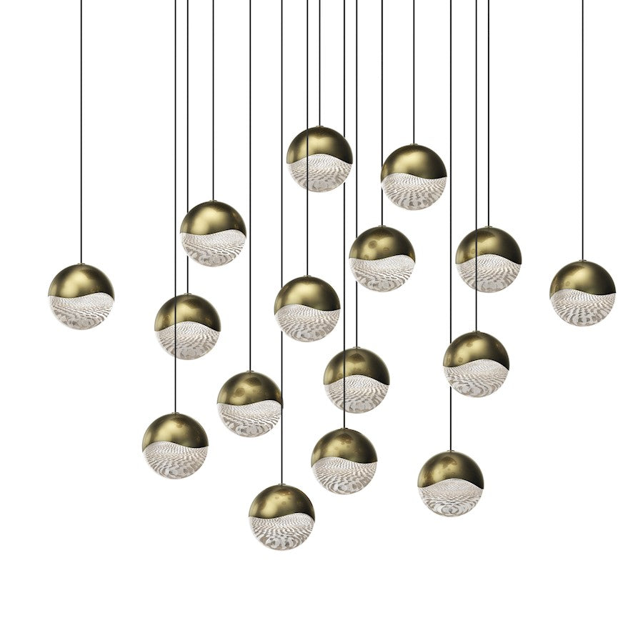 Sonneman Grapes 16 Light Square Large LED Pendant, Brass/Clear - 2923-14-LRG