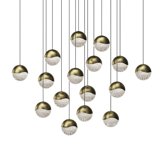 Sonneman Grapes 16 Light Square Large LED Pendant, Brass/Clear - 2923-14-LRG