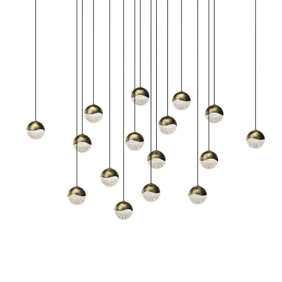 Sonneman Grapes 16 Light Square Small LED Pendant, Brass/Clear - 2923-14-SML