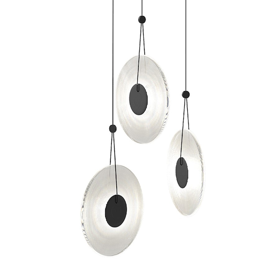 Sonneman Meclisse 3-Light LED Pendant, Satin Black/Clear Glass - 3113-25C