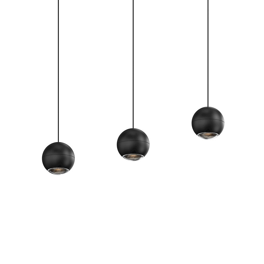 Sonneman Hemisphere 3 Light Linear Pendant, Textured Black/Clear - 7506-97