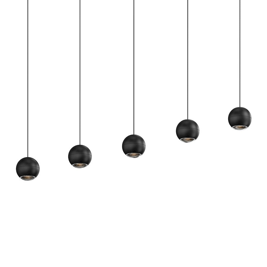 Sonneman Hemisphere 5 Light Linear Pendant, Textured Black/Clear - 7508-97