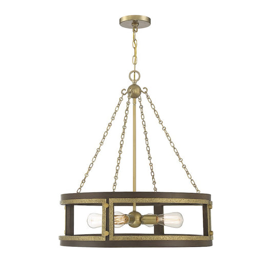 Savoy House Lakefield 4 Light Pendant, Burnished Brass/Walnut - 1-1490-4-170