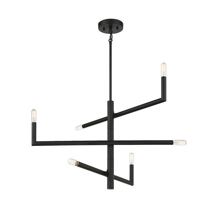 6 Light Chandelier, Matte Black