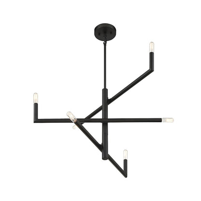 6 Light Chandelier, Matte Black