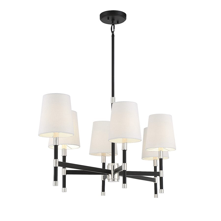 6 Light Linear Chandelier, Matte Black