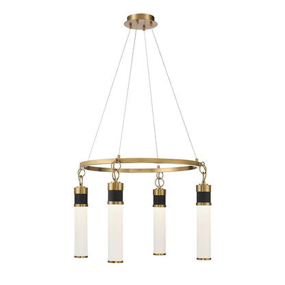 Savoy House Abel 4 Light LED Chandelier, Black/Brass/White Opal - 1-1641-4-143