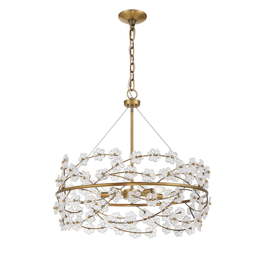 5 Light Chandelier, Warm Brass