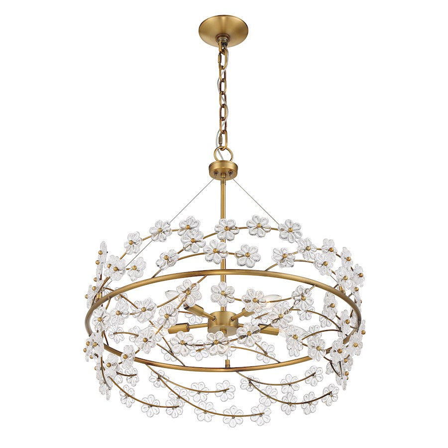 5 Light Chandelier, Warm Brass