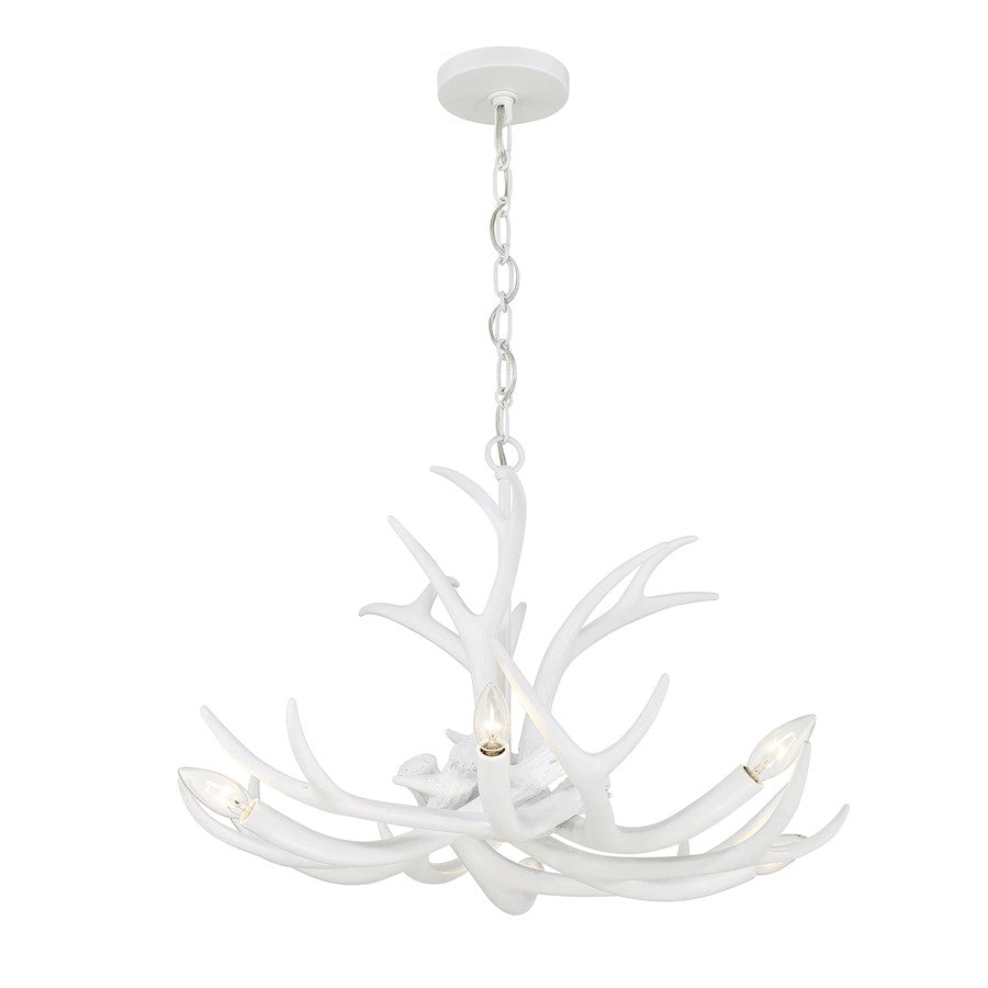6 Light Chandelier, Matte White
