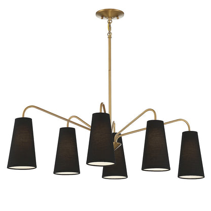 6 Light Linear Chandelier Warm Brass