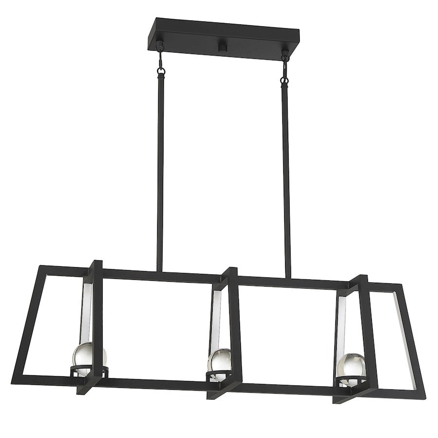 1 Light Linear Chandelier, Matte Black