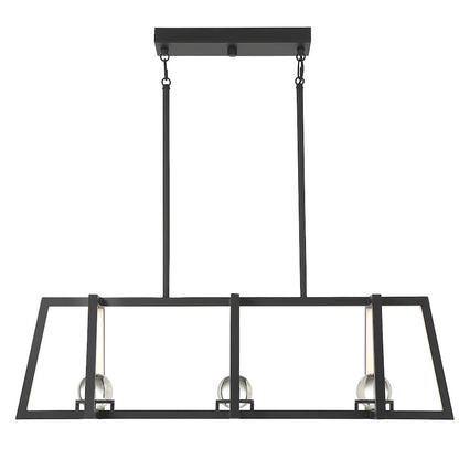 1 Light Linear Chandelier, Matte Black