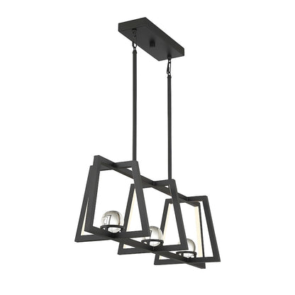 1 Light Linear Chandelier, Matte Black