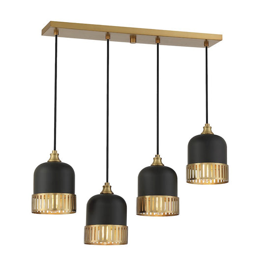 Savoy House Eclipse 4 Light Linear Chandelier, Black/Brass - 1-1811-4-143