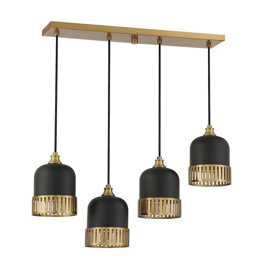 4 Light Linear Chandelier, Black