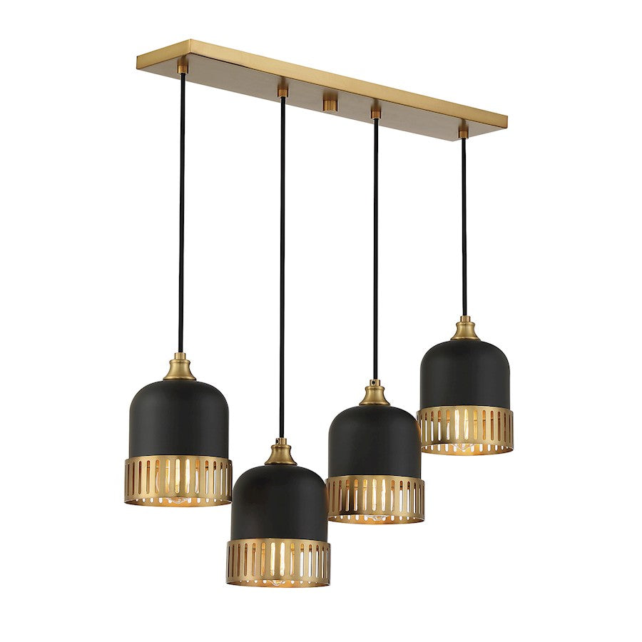 4 Light Linear Chandelier, Black