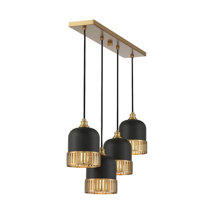 4 Light Linear Chandelier, Black