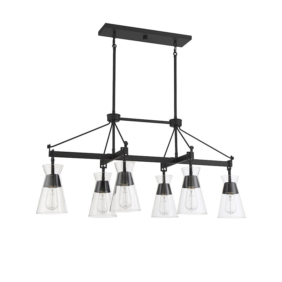 6 Light Linear Chandelier, Matte Black