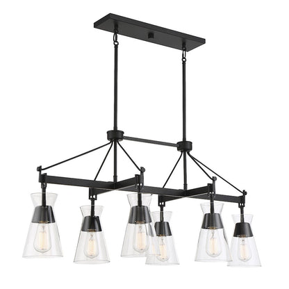 6 Light Linear Chandelier, Matte Black