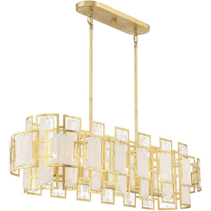 6 Light Linear Chandelier, True Gold