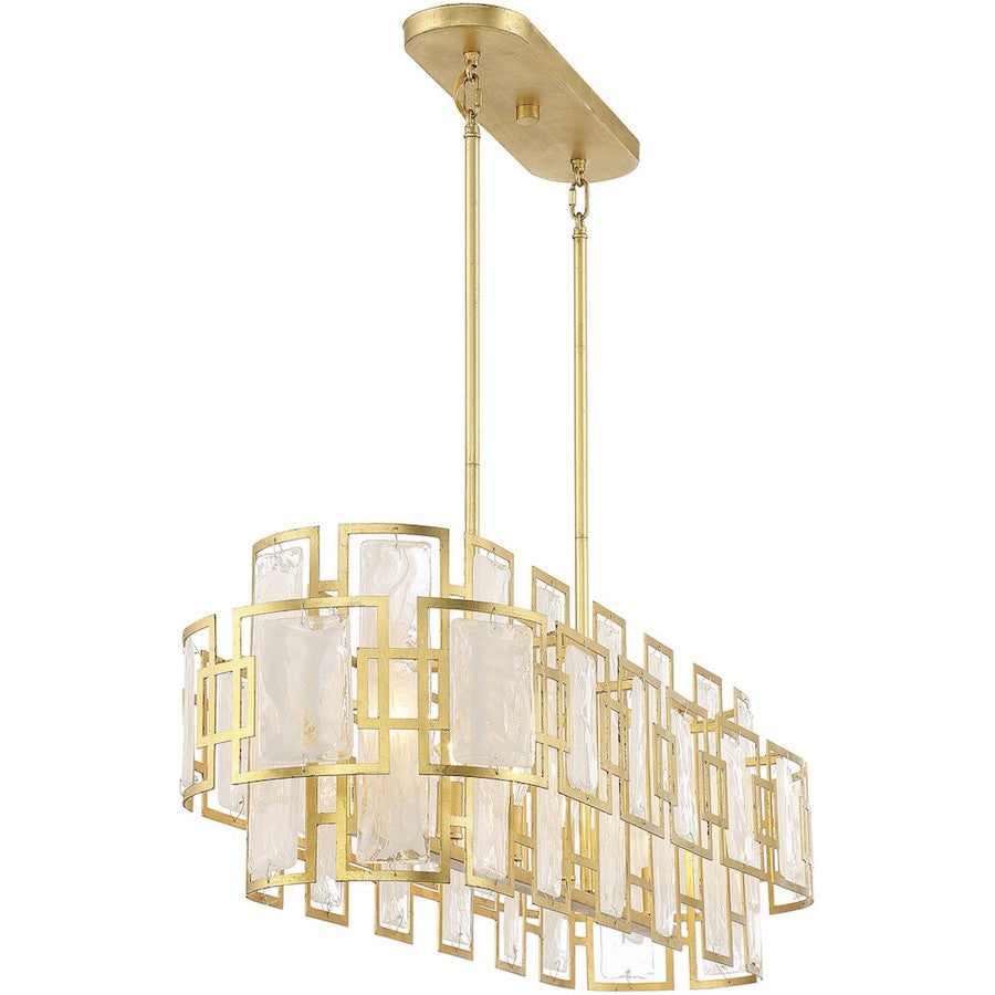 6 Light Linear Chandelier, True Gold