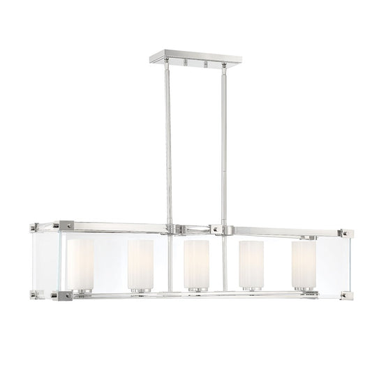 5 Light Linear Chandelier, Polished Nickel