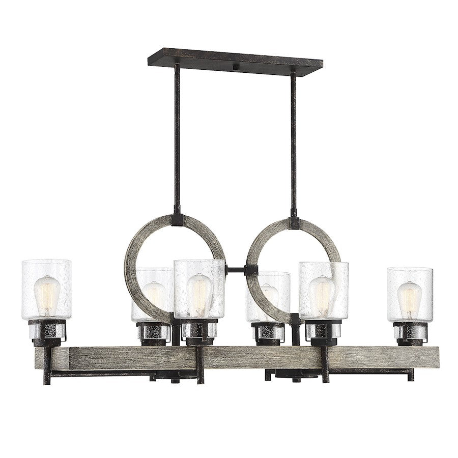 6 Light Linear Chandelier, Noblewood with Iron