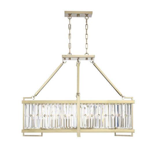 8 Light Linear Chandelier, Noble Brass