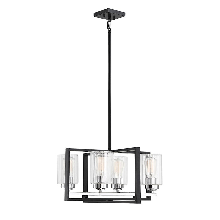 Savoy House Redmond 4 Light Chandelier, Matte Black with Polished Chrome Accents