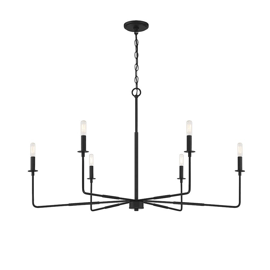 6 Light Chandelier, Matte Black