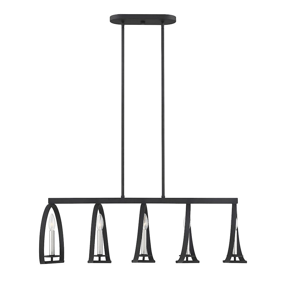 5 Light Chandelier, Black with Satin Nickel