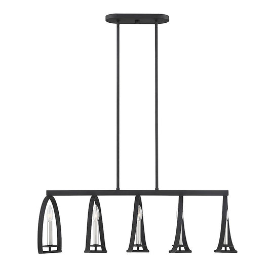 5 Light Chandelier, Black with Satin Nickel