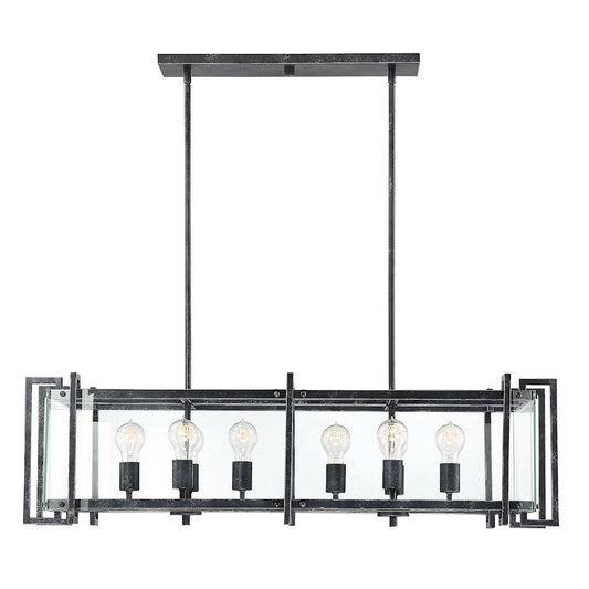 8 Light Linear Chandelier, Black Steel