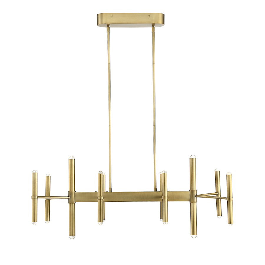 20 Light Linear Chandelier, Warm Brass