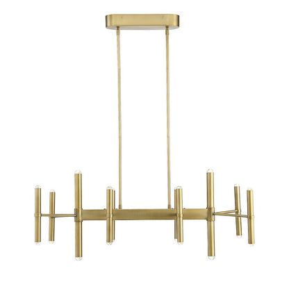 20 Light Linear Chandelier, Warm Brass