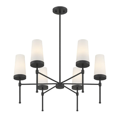 6 Light Chandelier, Matte Black