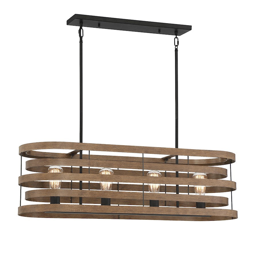 Savoy House Blaine 4 Light Linear Chandelier, Natural Walnut/Black - 1-2965-4-36