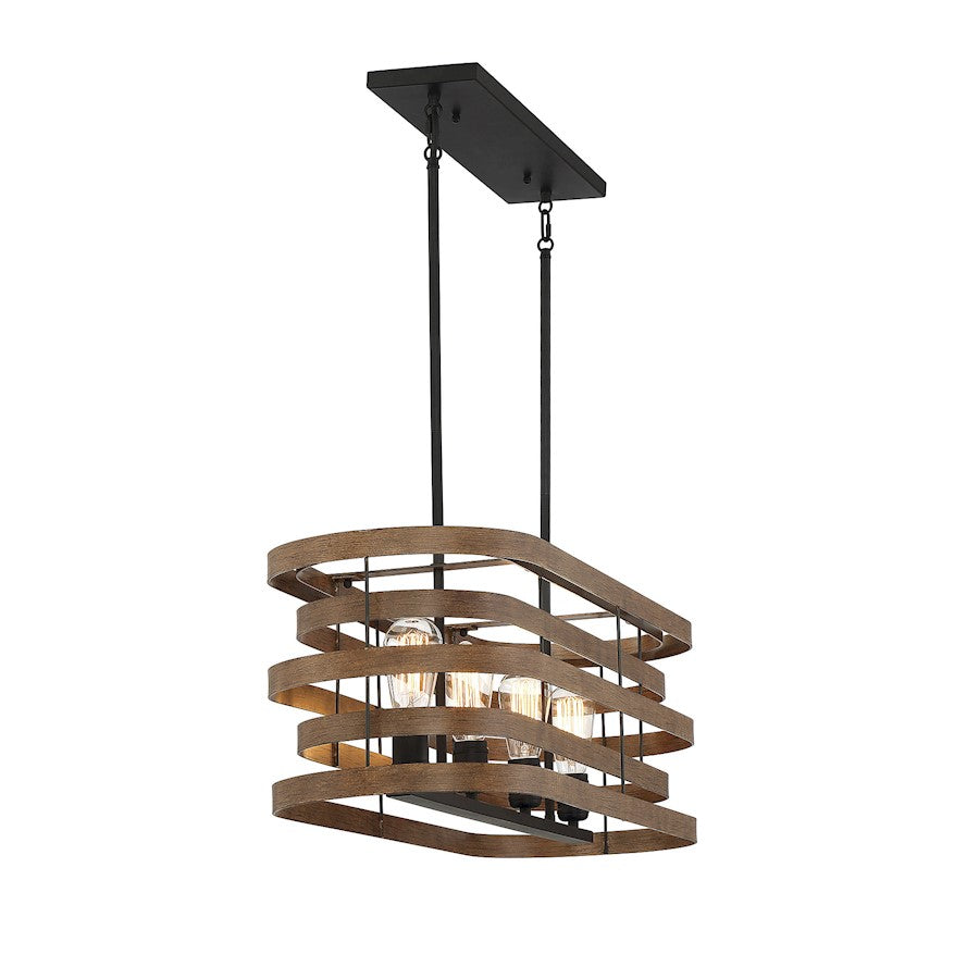 4 Light Linear Chandelier, Natural Walnut