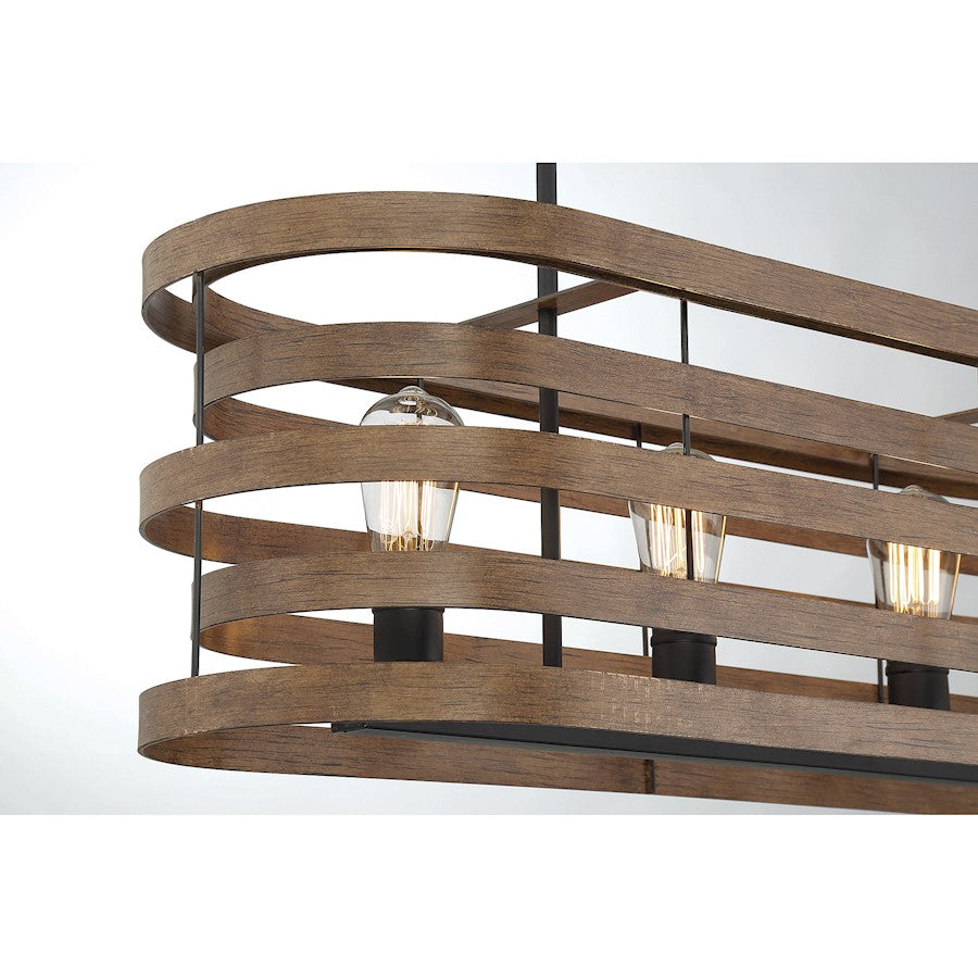 4 Light Linear Chandelier, Natural Walnut