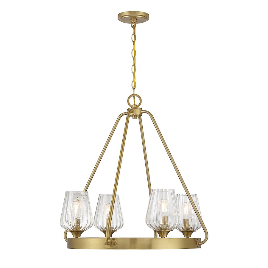 Essentials Carlton 4 Light Chandelier, Warm Brass/Ribbed - 1-3392-4-322