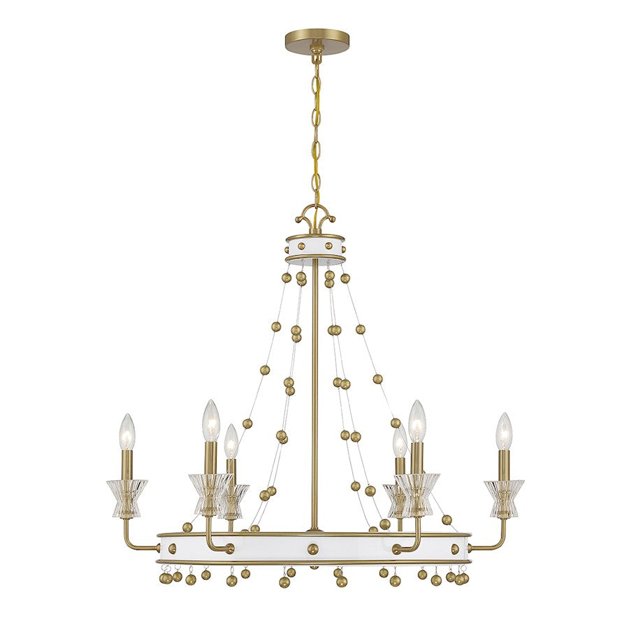 Savoy House Iris 6 Light Chandelier, White/Warm Brass Accents - 1-3804-6-142